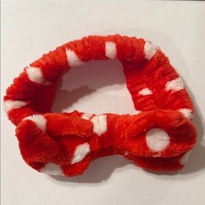 Playful Red and White fluffy Kids and women’s Bow Headband it stretches